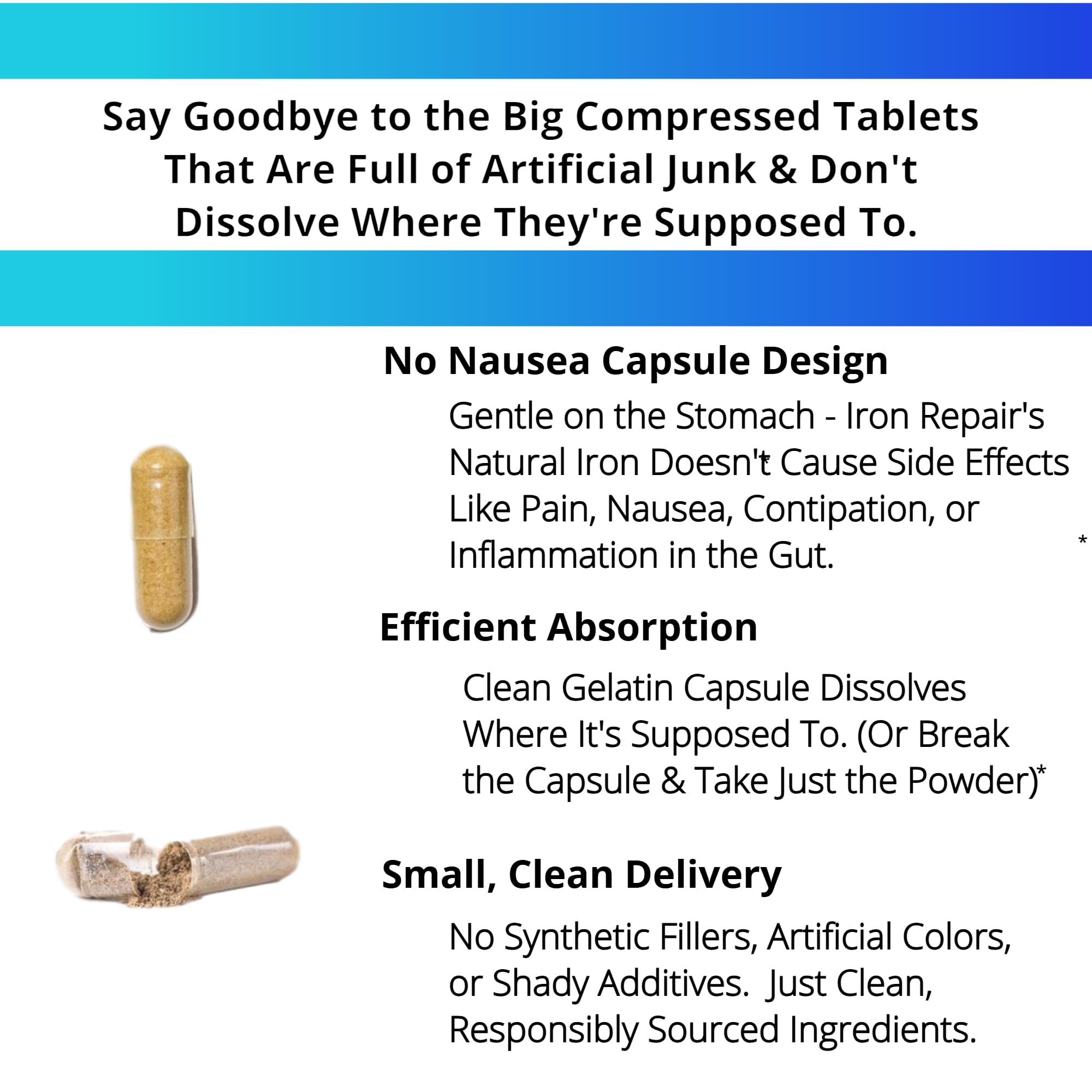 Three Arrows Low FODMAP label emphasizes easy-to-digest iron option