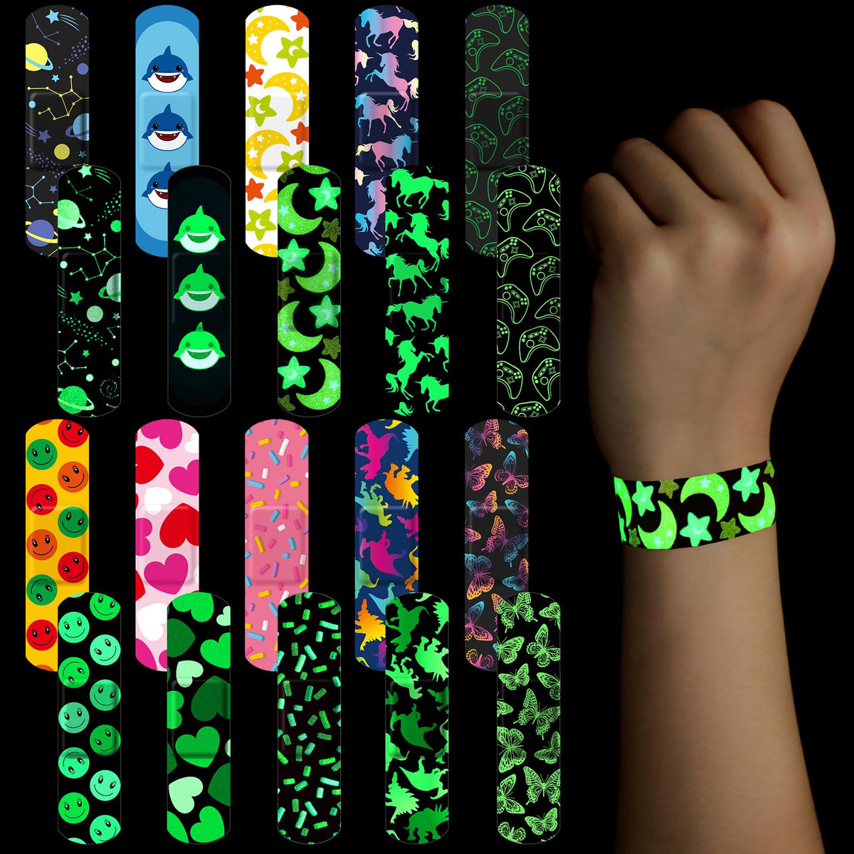 Curitas Threlaco brillan en oscuridad con dibujos divertidos para niños