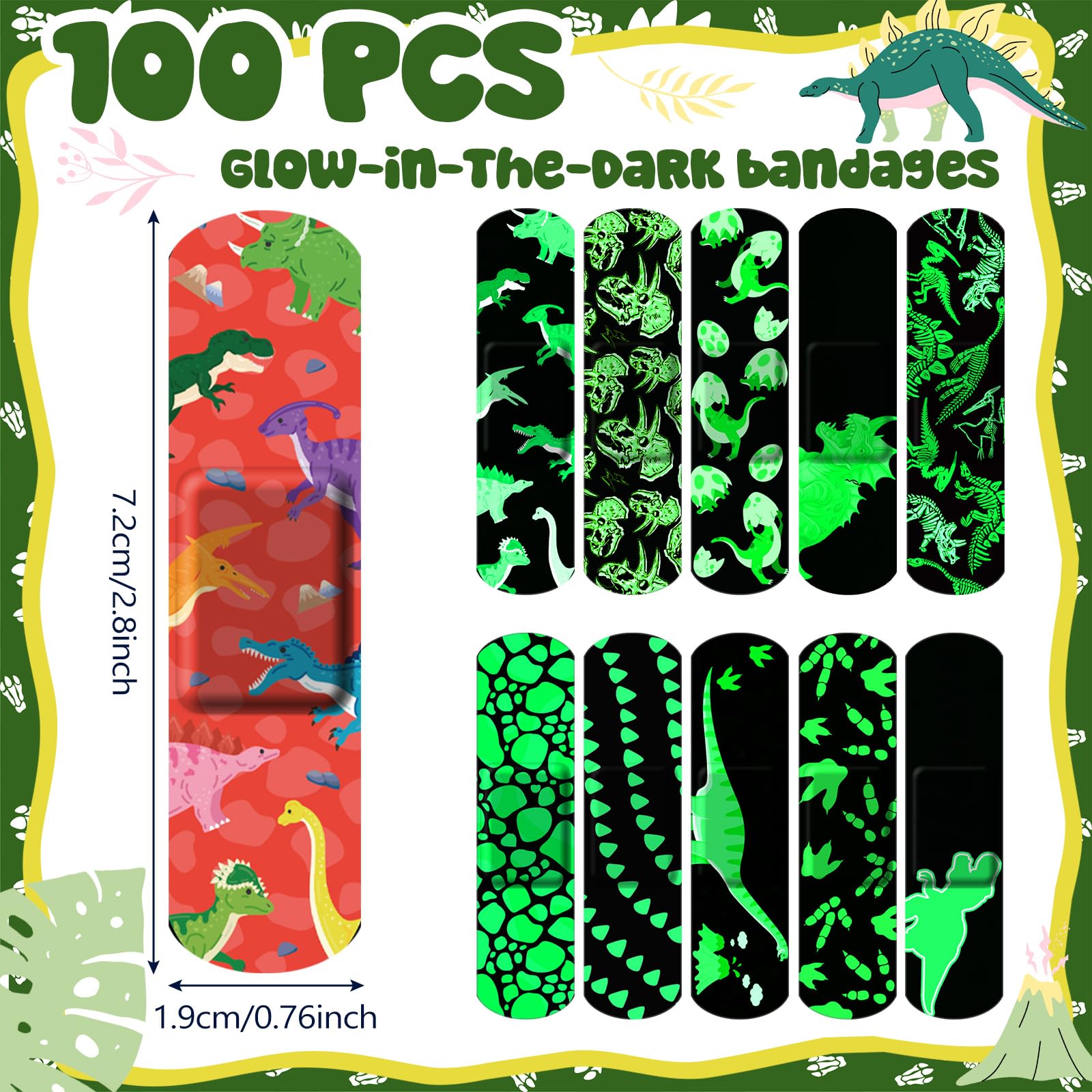 Threlaco dinosaur designs glow-bandages closeup for nighttime visibility.