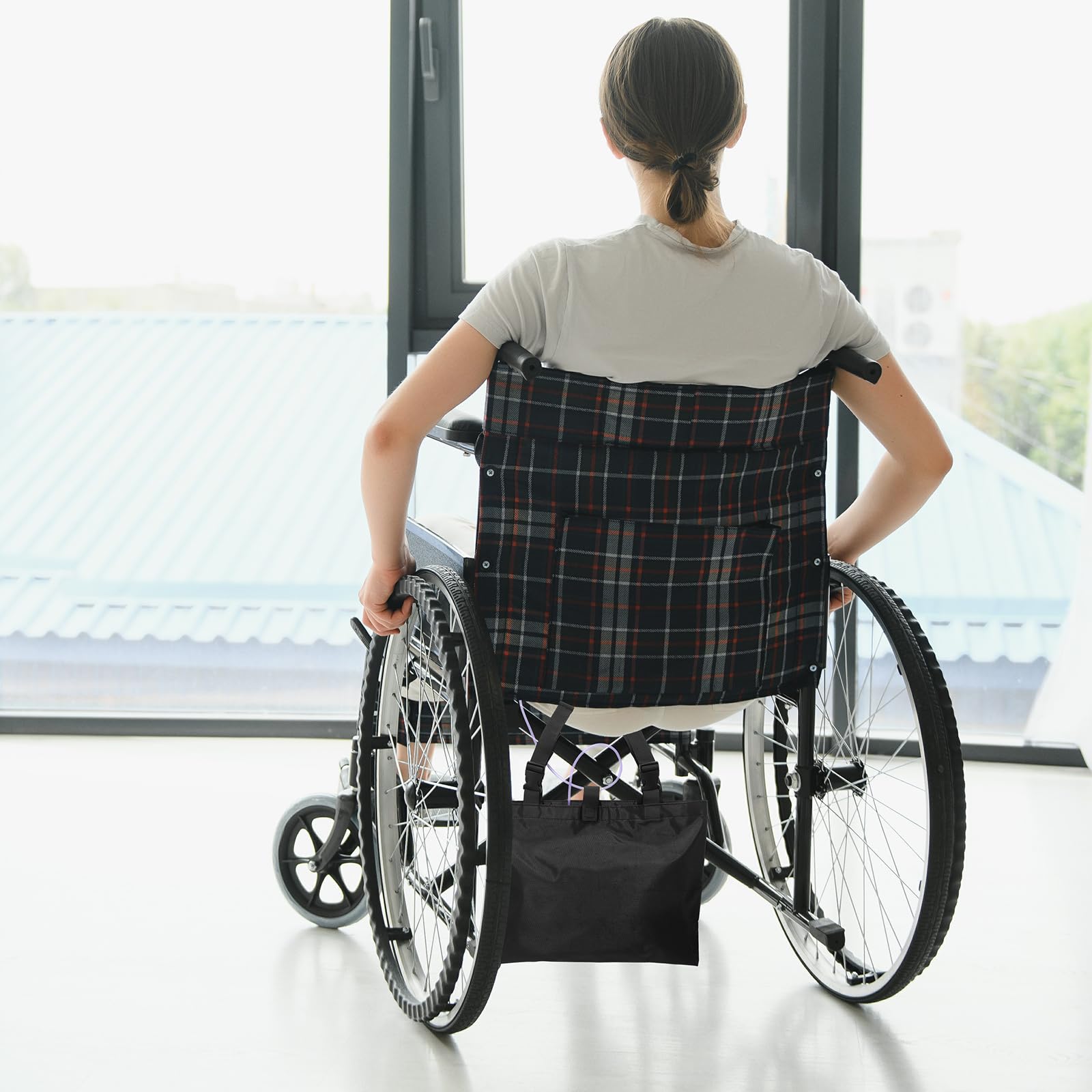 Threlaco universal-fit bag holder adaptable to wheelchairs and beds
