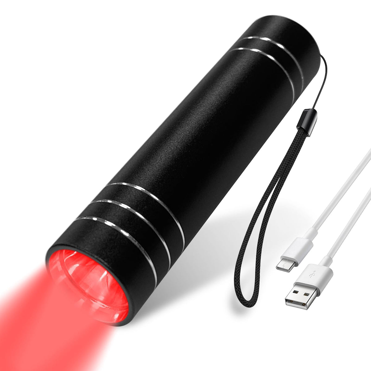 Threnthos red light therapy device pen front view for targeted muscle support.