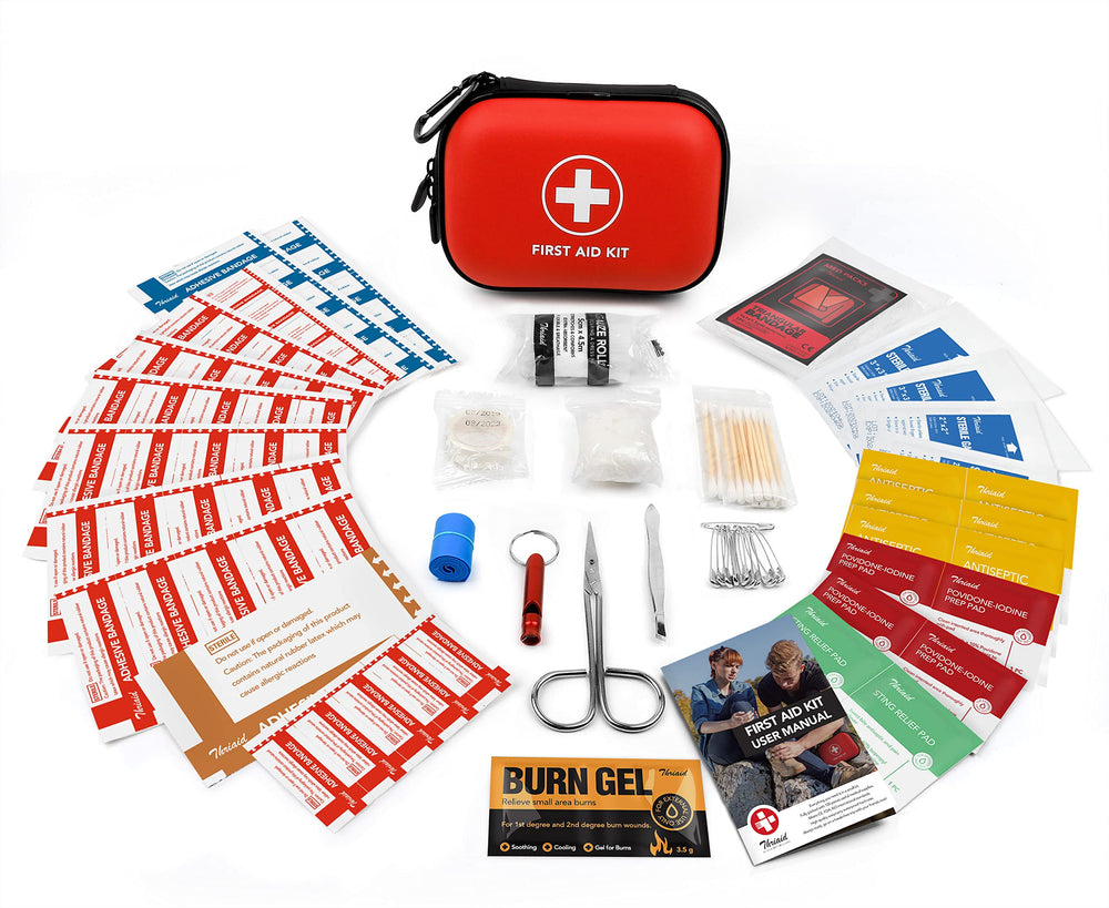 THRIAID mini first aid kit includes 100 pieces for everyday needs