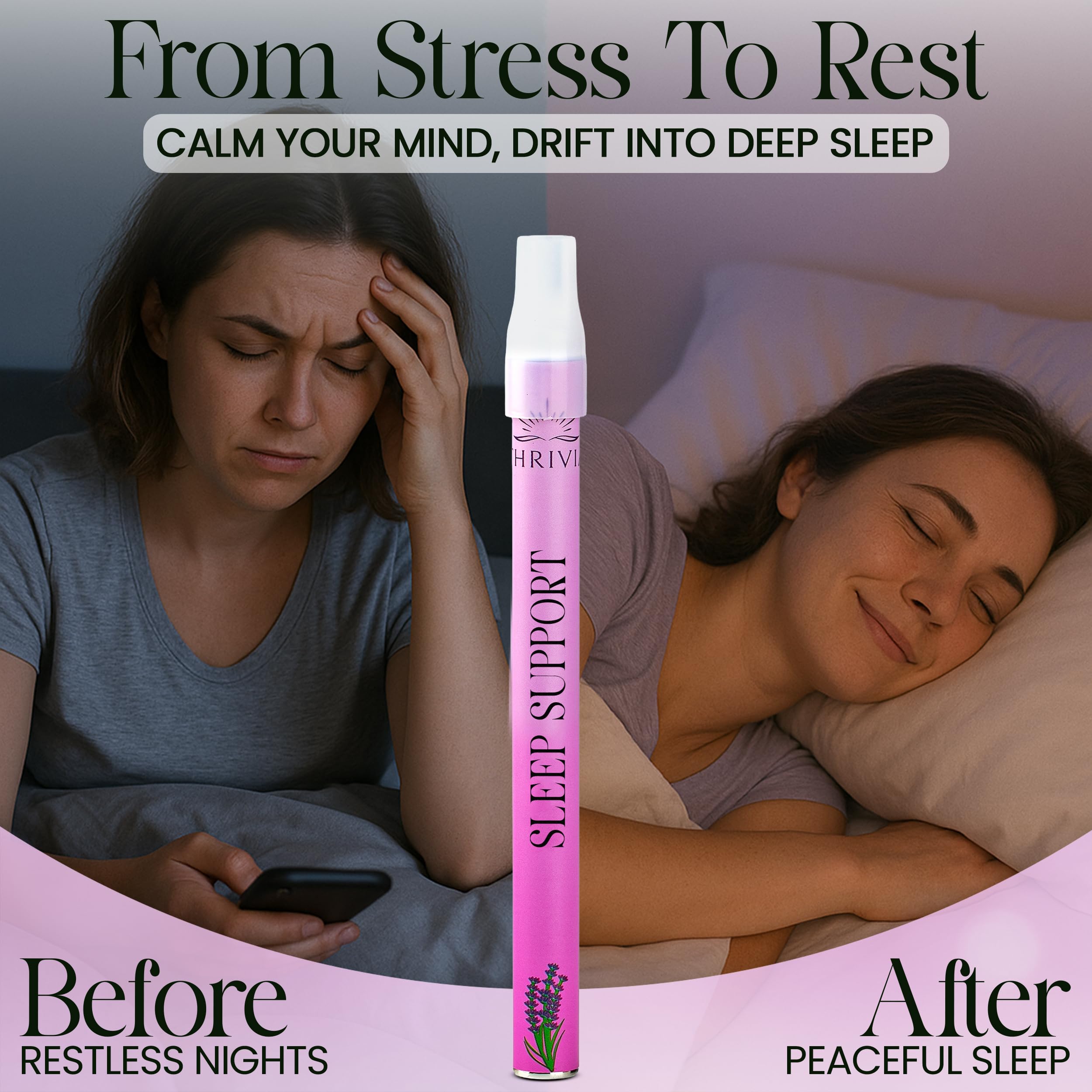 Closeup lavender notes in Thrivia diffuser pen for soothing ambiance.