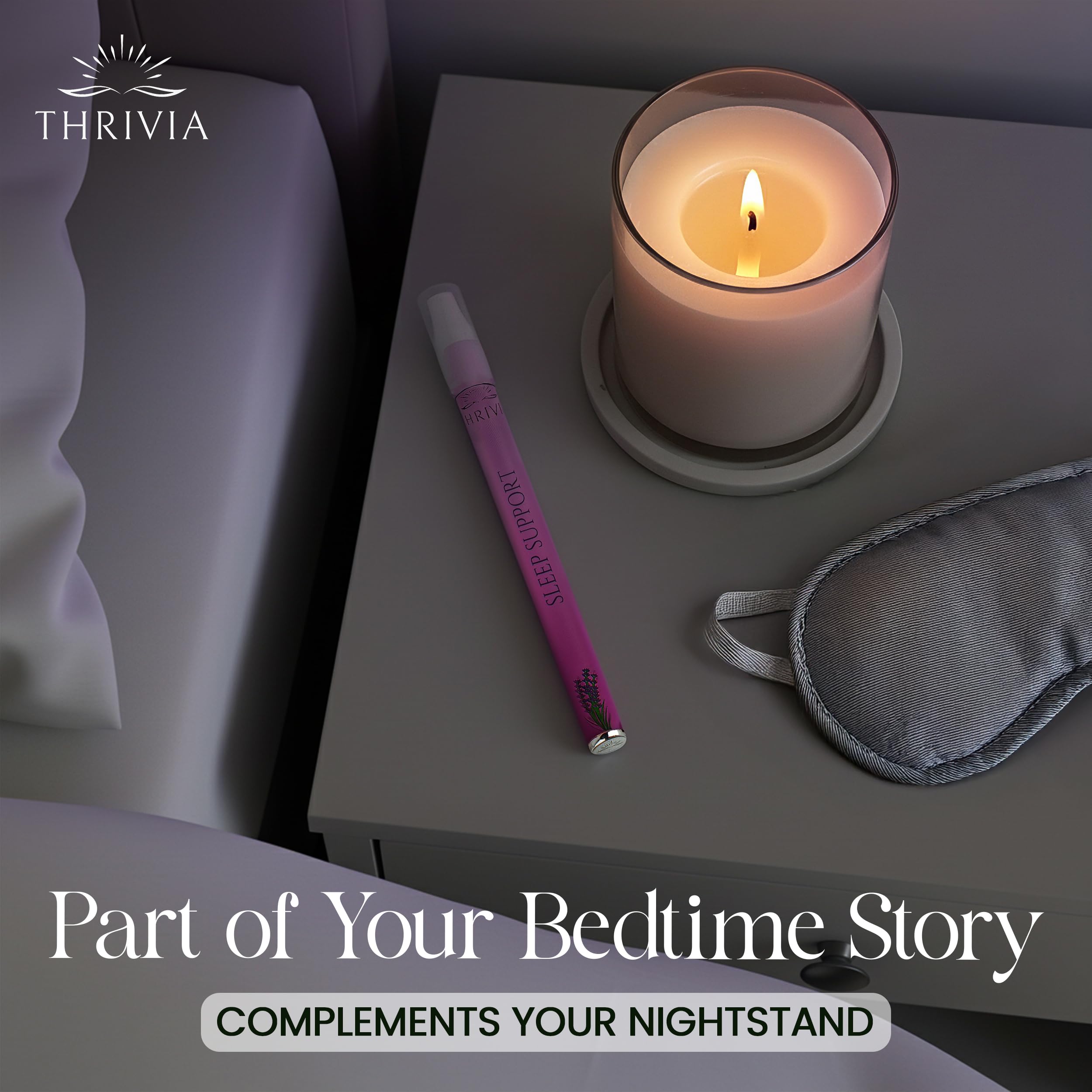 Thrivia diffuser pen in travel-friendly setup for quiet evenings away.
