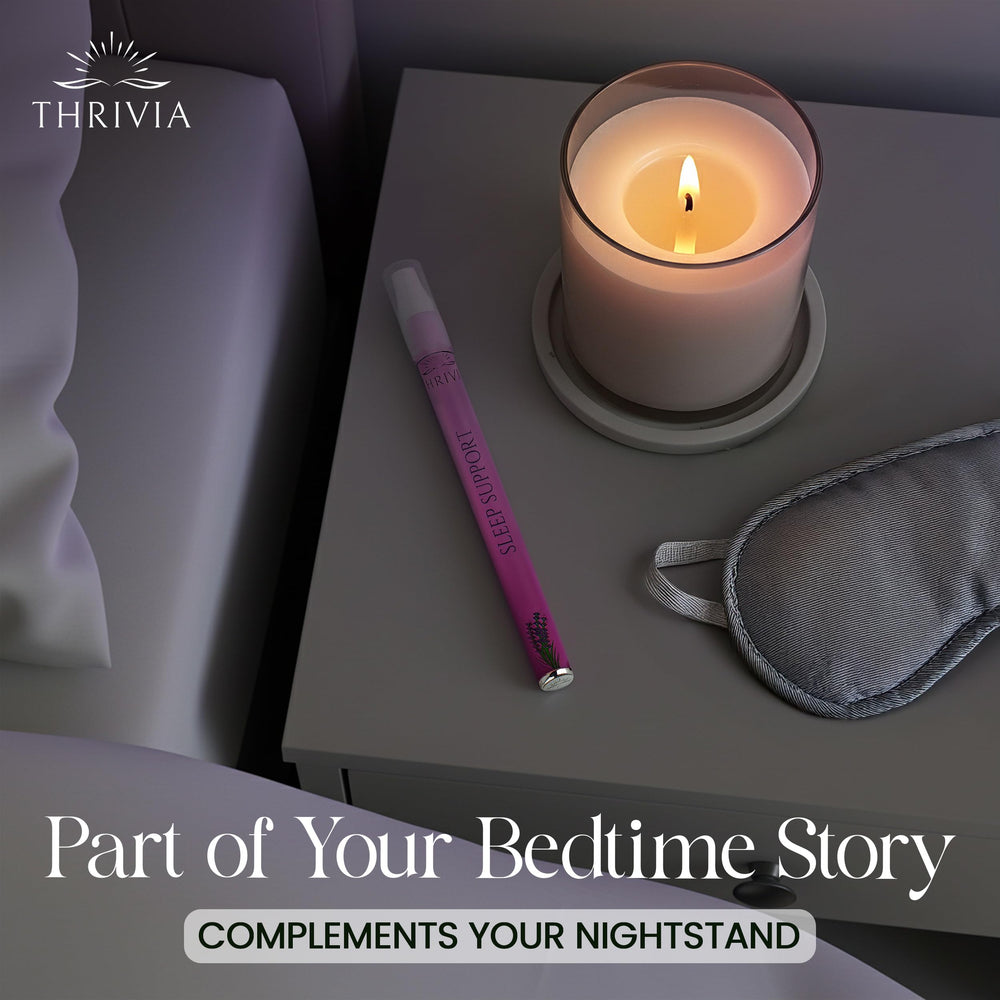 Thrivia diffuser pen in travel-friendly setup for quiet evenings away.