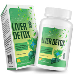ThrivyThystle liver detox bottle showing a fermented herbal blend for daily liver support