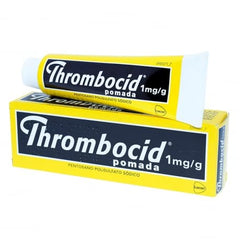 Thrombocid ointment 60g close-up for leg relief and bruise care.