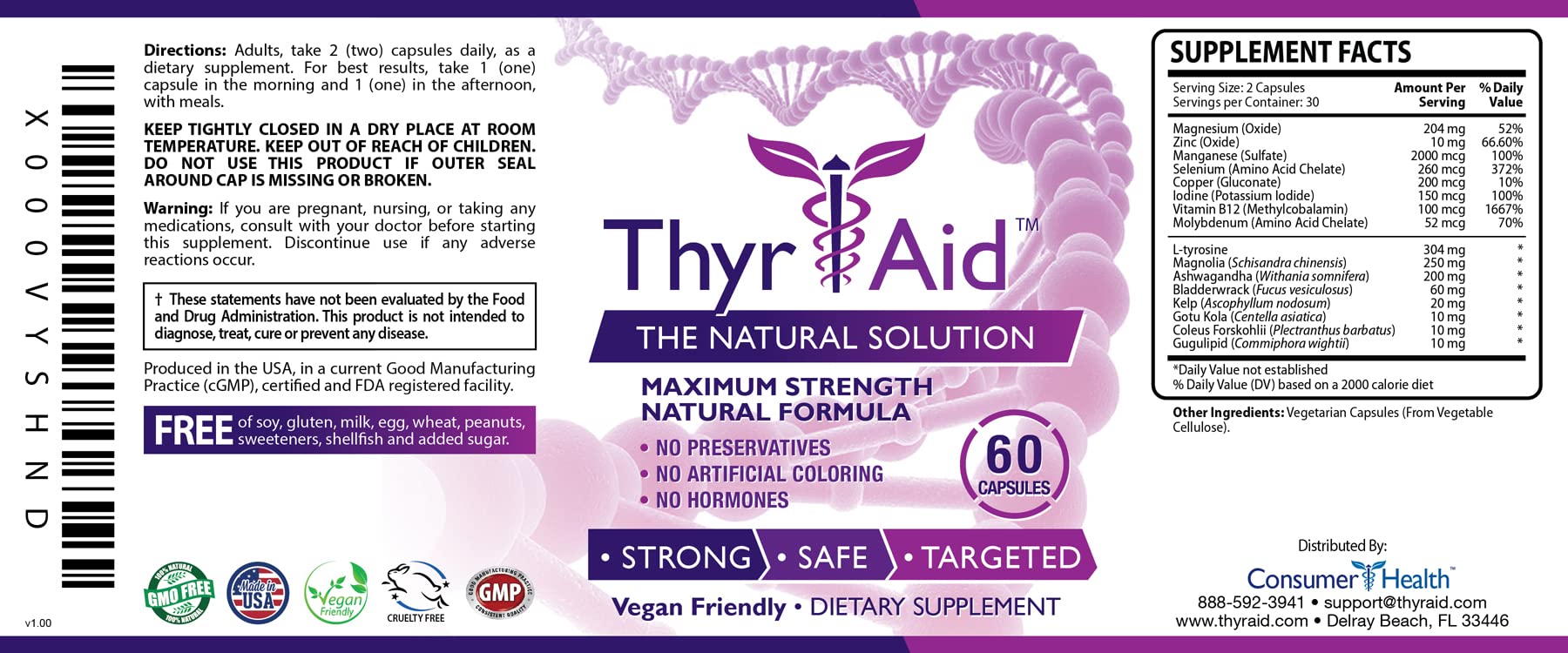 ThryAid packaging showing 60 capsules for a one-month supply