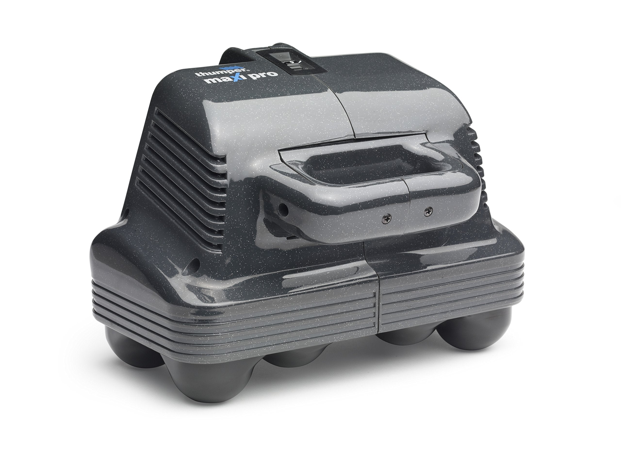 Thumper Maxi Pro massager front view shows rugged professional-grade build.