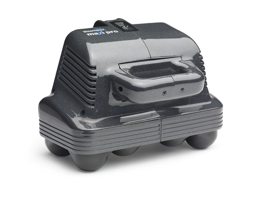 Thumper Maxi Pro massager front view shows rugged professional-grade build.