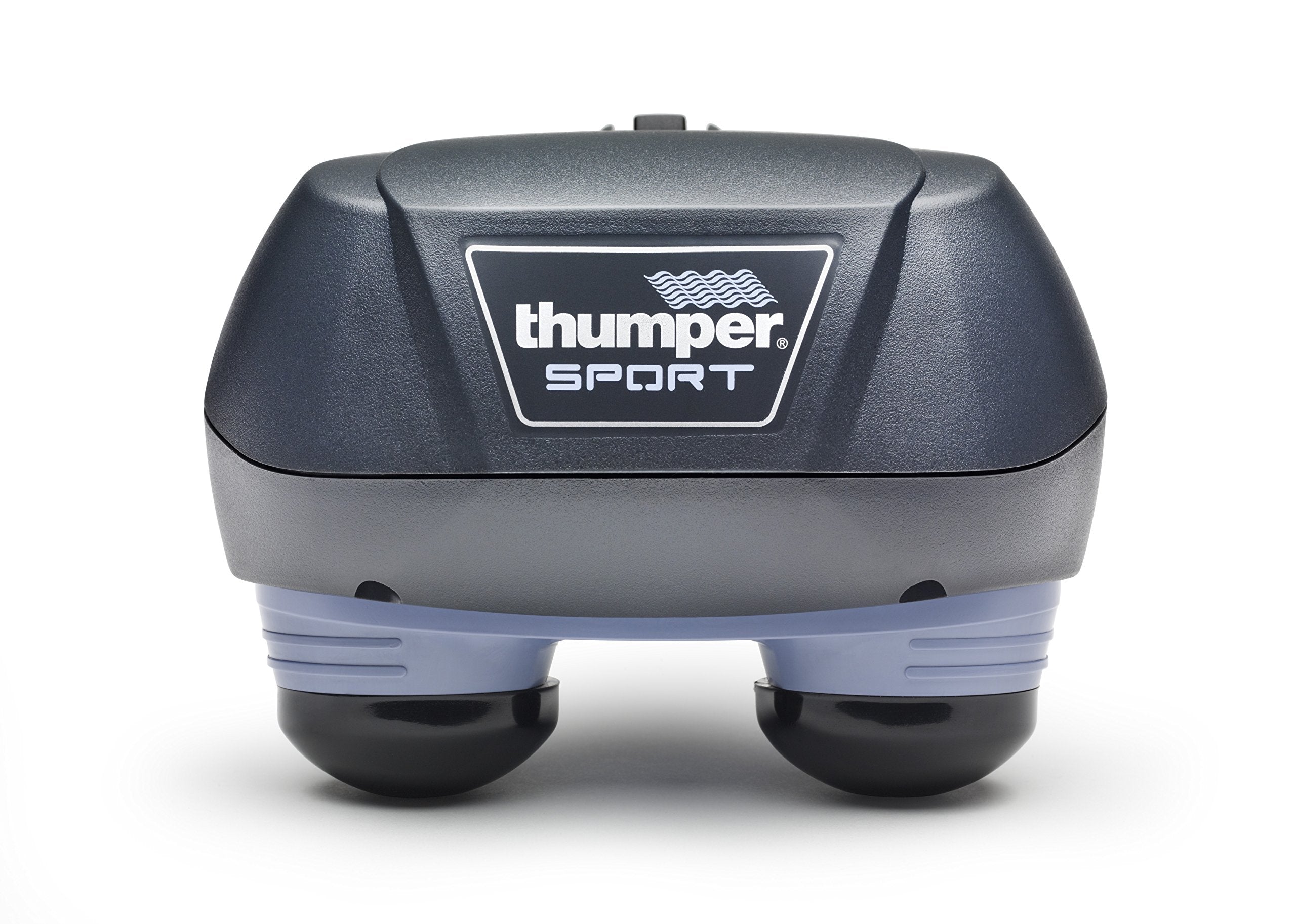 Thumper Sport long-handle massager reaches back and shoulders.