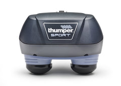 Thumper Sport long-handle massager reaches back and shoulders.