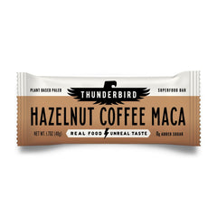 Thunderbird Bars Hazelnut Coffee Maca pack shot showing gluten-free energy on the go.