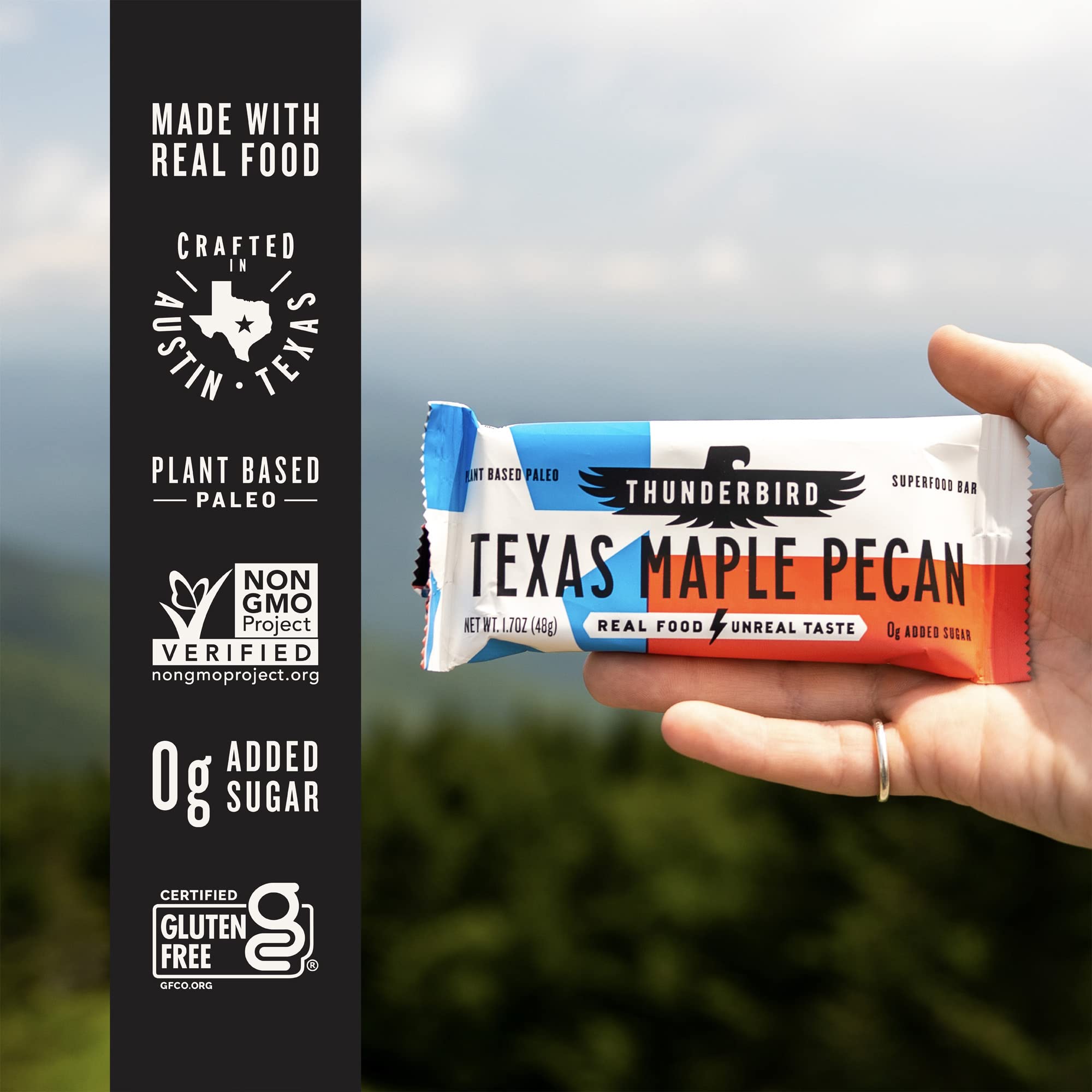 Ingredients scene highlighting real nuts and maple sweetness in Thunderbird Energetica bar