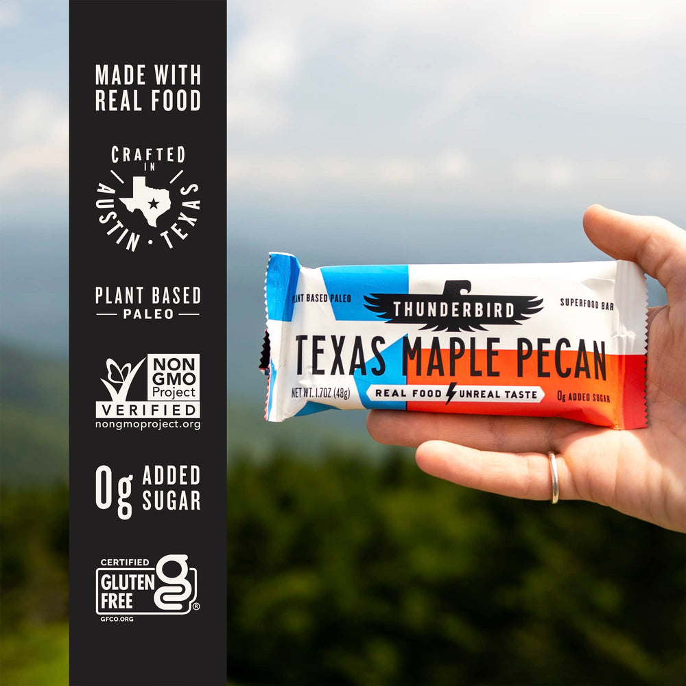 Ingredients scene highlighting real nuts and maple sweetness in Thunderbird Energetica bar