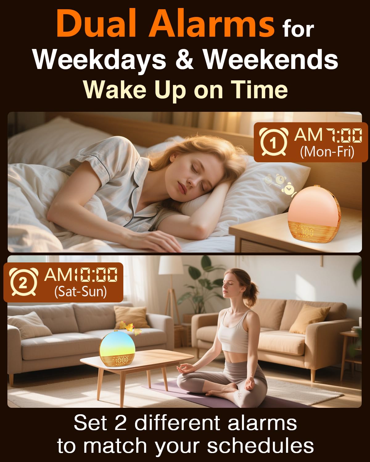 Thybro wood grain digital clock blends with bedroom decor