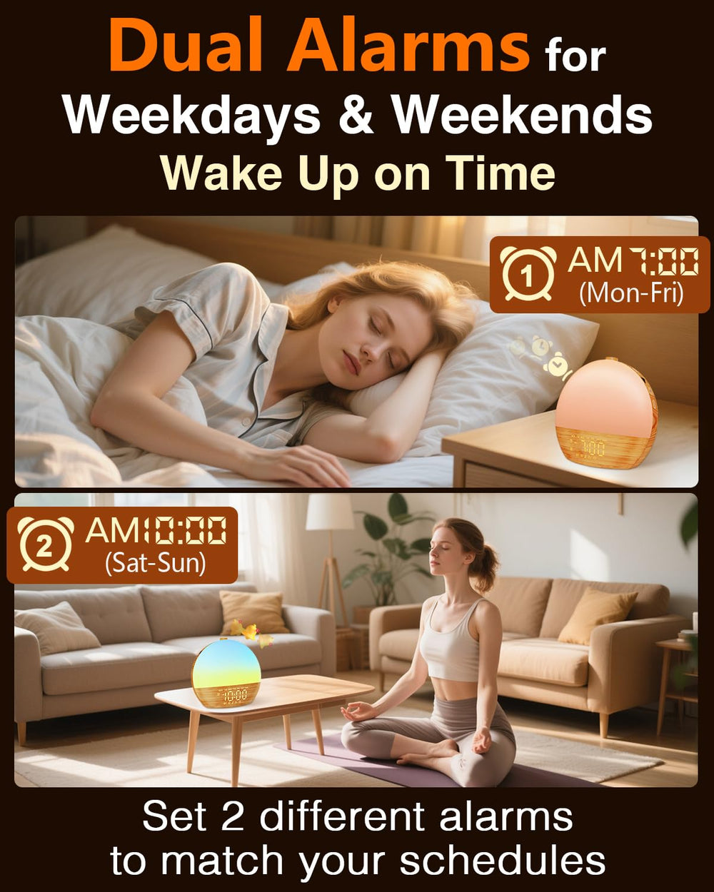 Thybro wood grain digital clock blends with bedroom decor