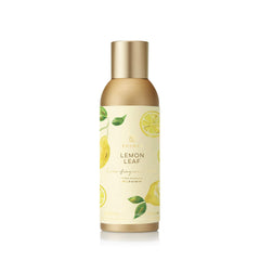Thymes Lemon Leaf fragrance mist bottle freshens rooms with citrus-green notes.