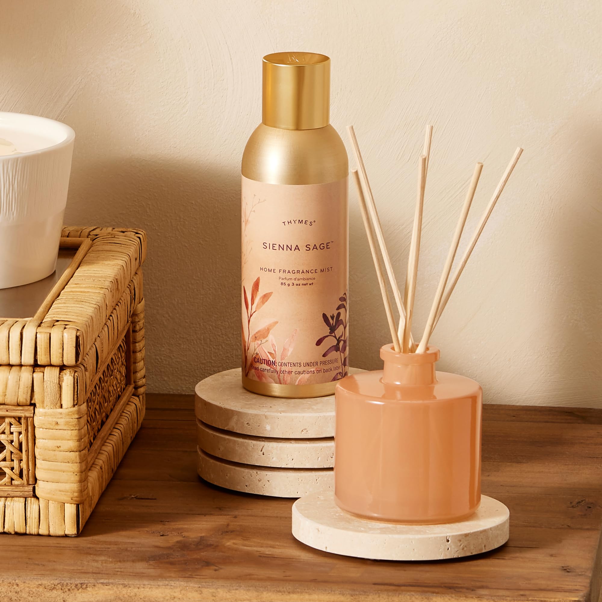 Thymes Sienna Sage air-mood transfer evokes calm evenings in any room.
