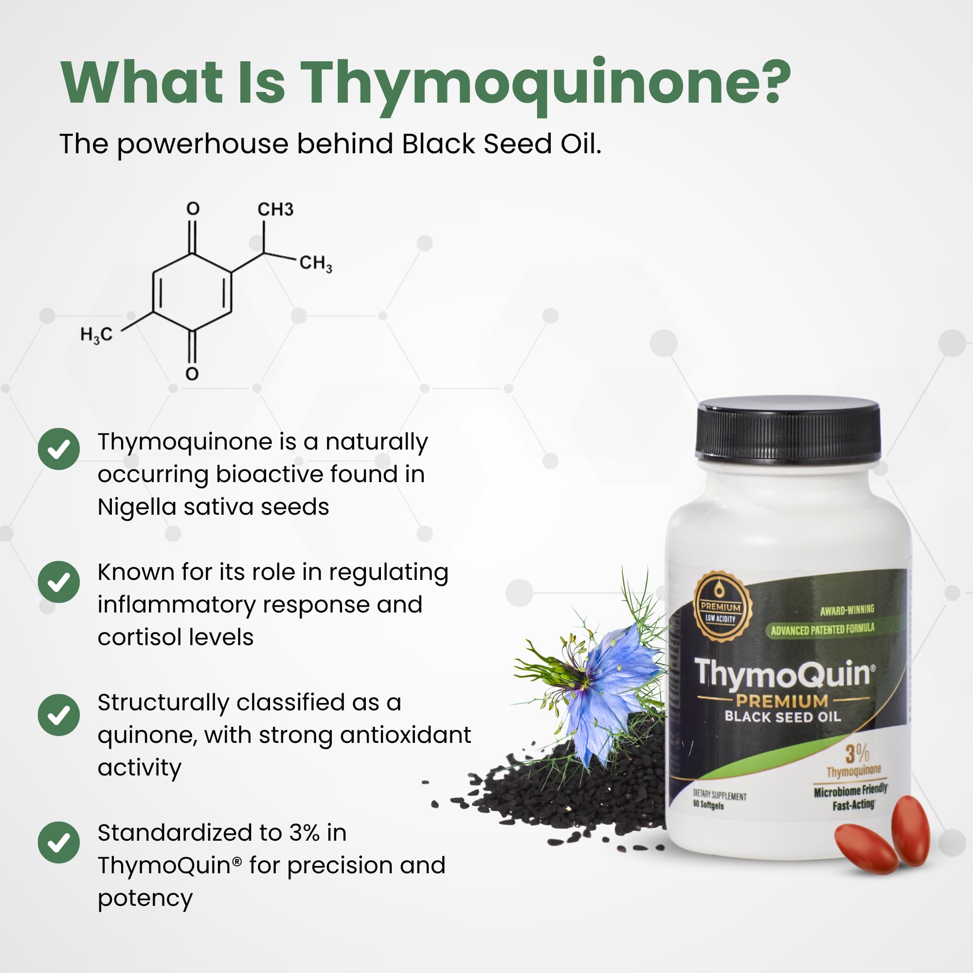 ThymoQuin bottle with eco-friendly packaging for sustainability.