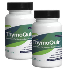 ThymoQuin cold-pressed black seed oil capsules bottle front for daily use.