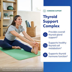 Pure Encapsulations Thyroid Support Complex ingredients label highlighting iodine and ashwagandha benefits.