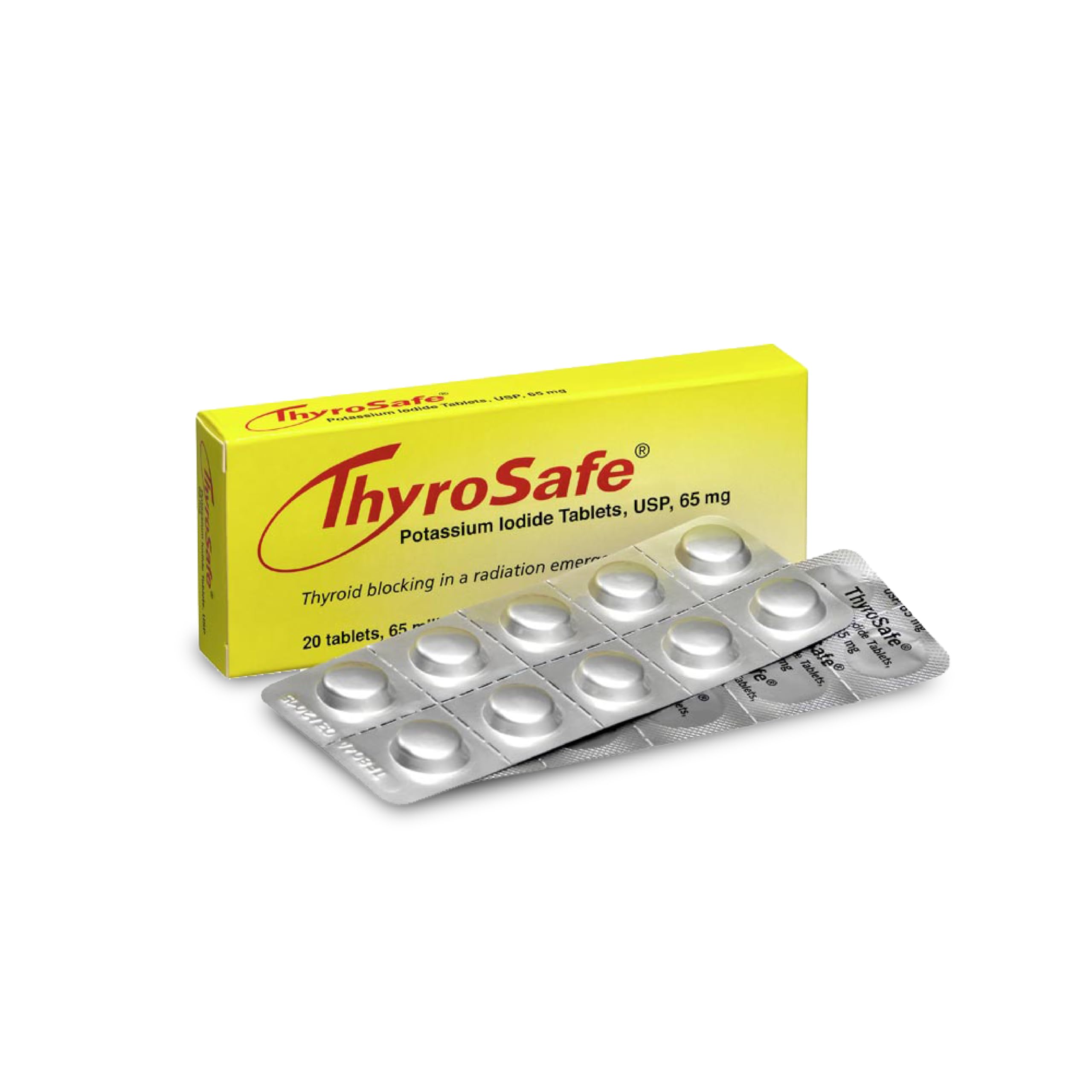 THYROSAFE 65mg potassium iodide tablets pack – compact thyroid protection for families.