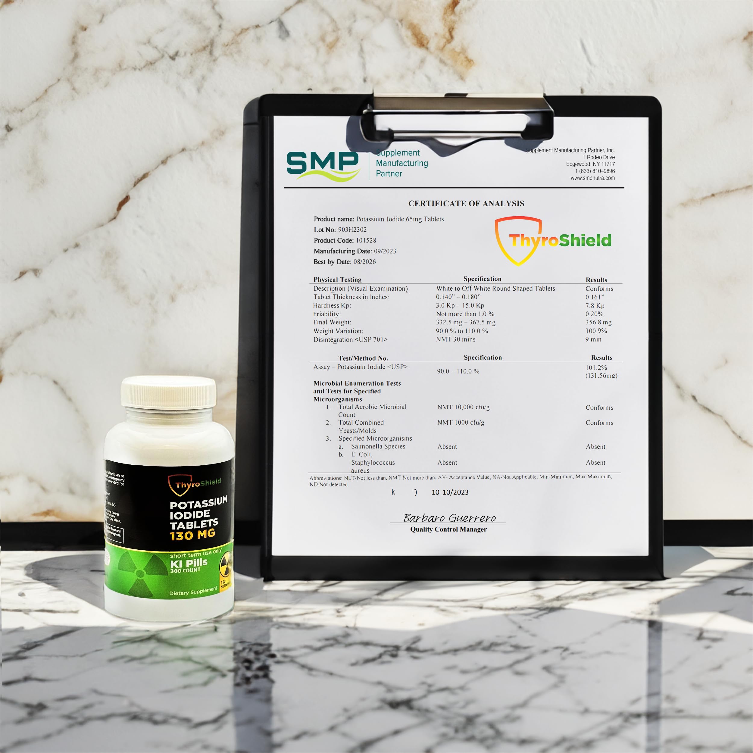 ThyroShield packaging and bottle on table suggests ready-to-use kit.