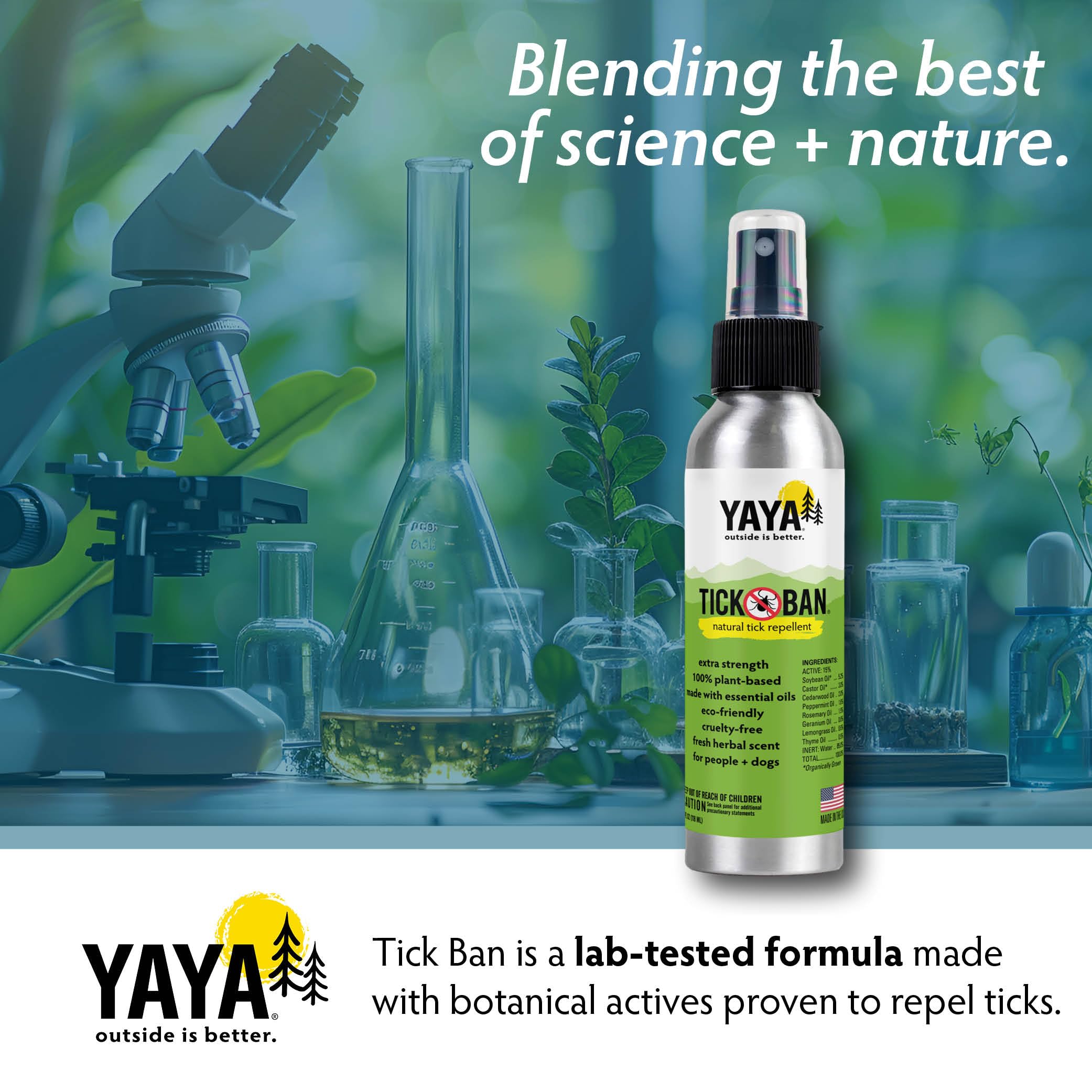 Tick Ban spray applied to skin or clothing during hiking.