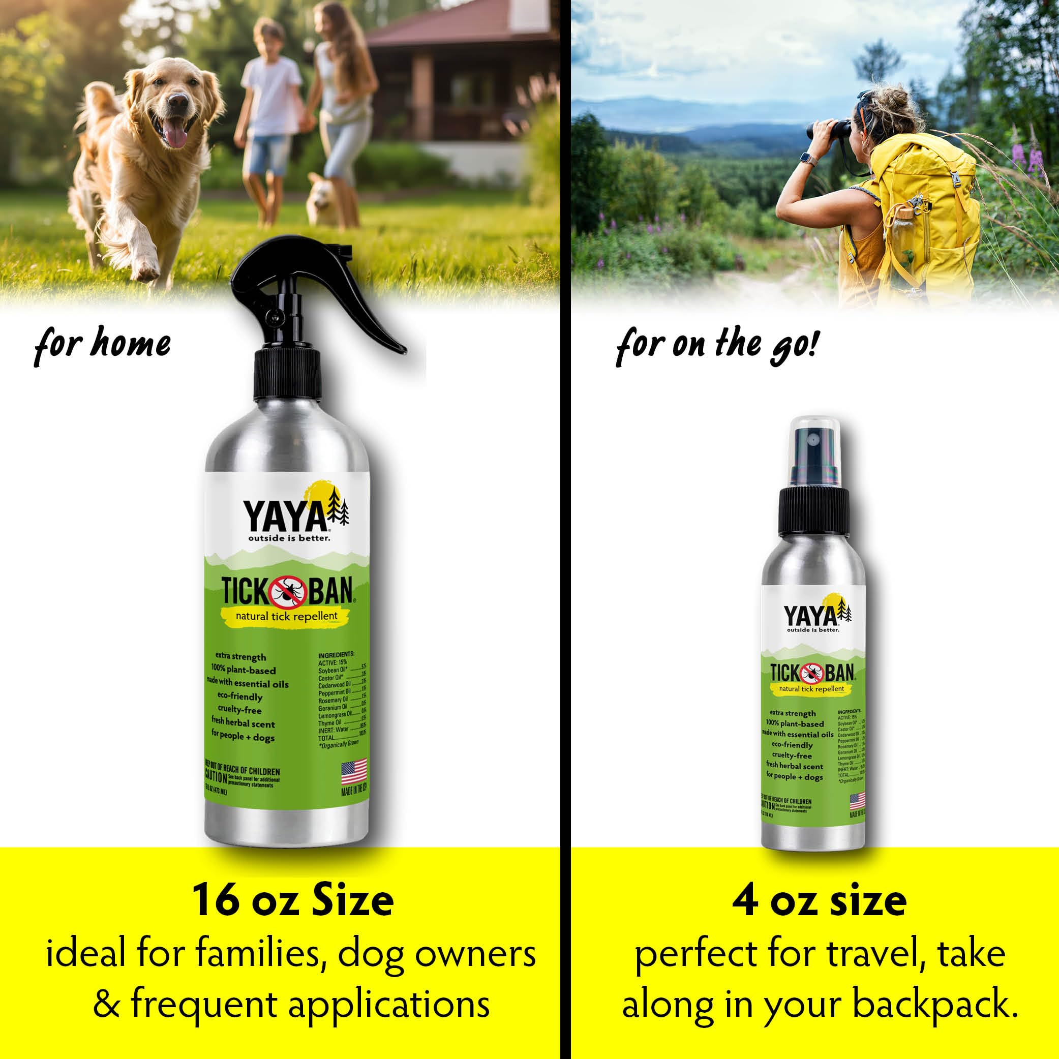 Tick Ban for outdoor use during camping, fishing, and gardening.
