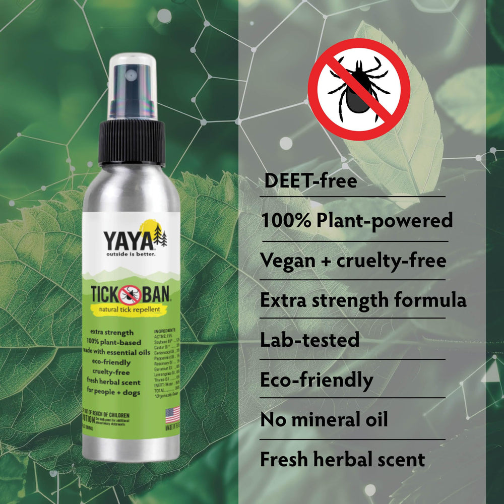 Tick Ban front-label view highlighting natural ingredients and plant-based formula.