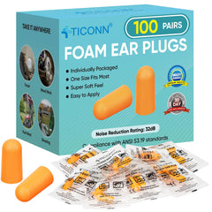 TICONN 100 Pairs Ear Plugs in packaging for easy storage and portability