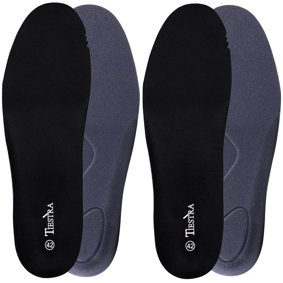TIESTRA memory foam insole full-length supports feet with cushioned comfort.