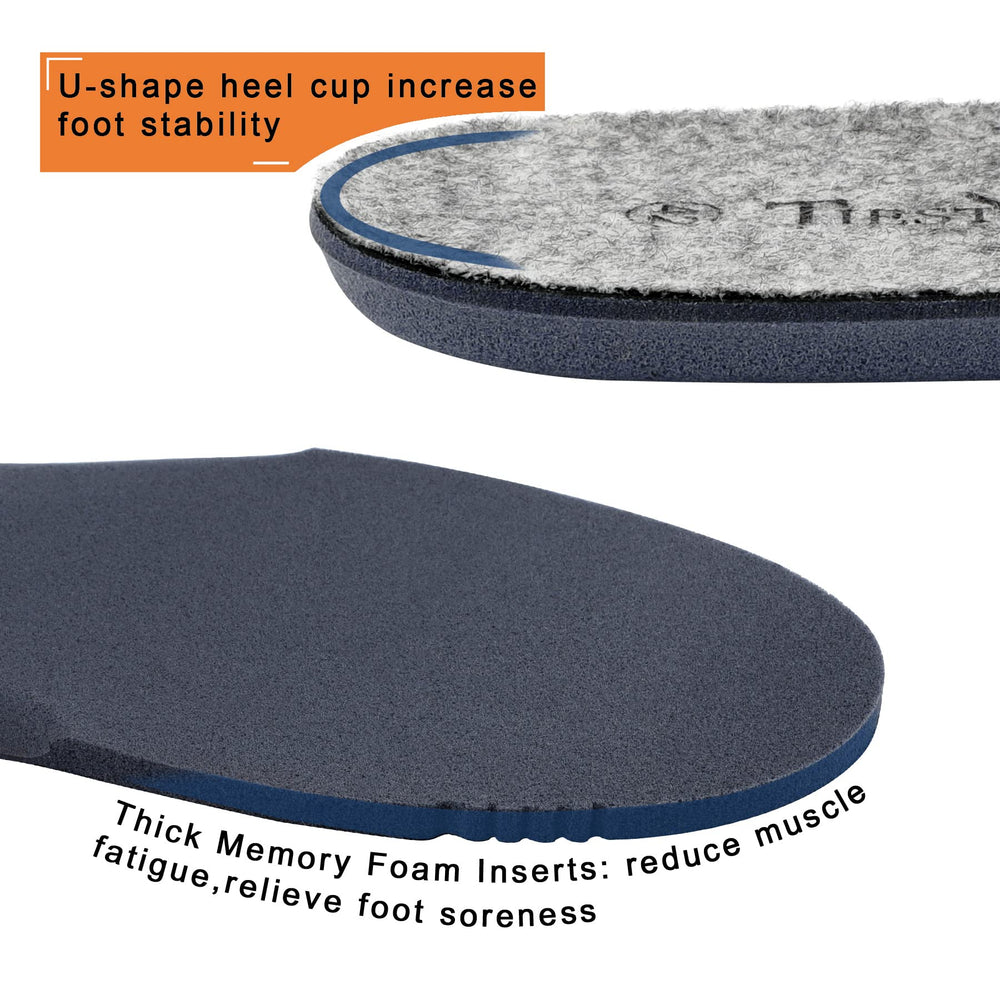 TIESTRA high-density memory foam supports arches and reduces foot fatigue.