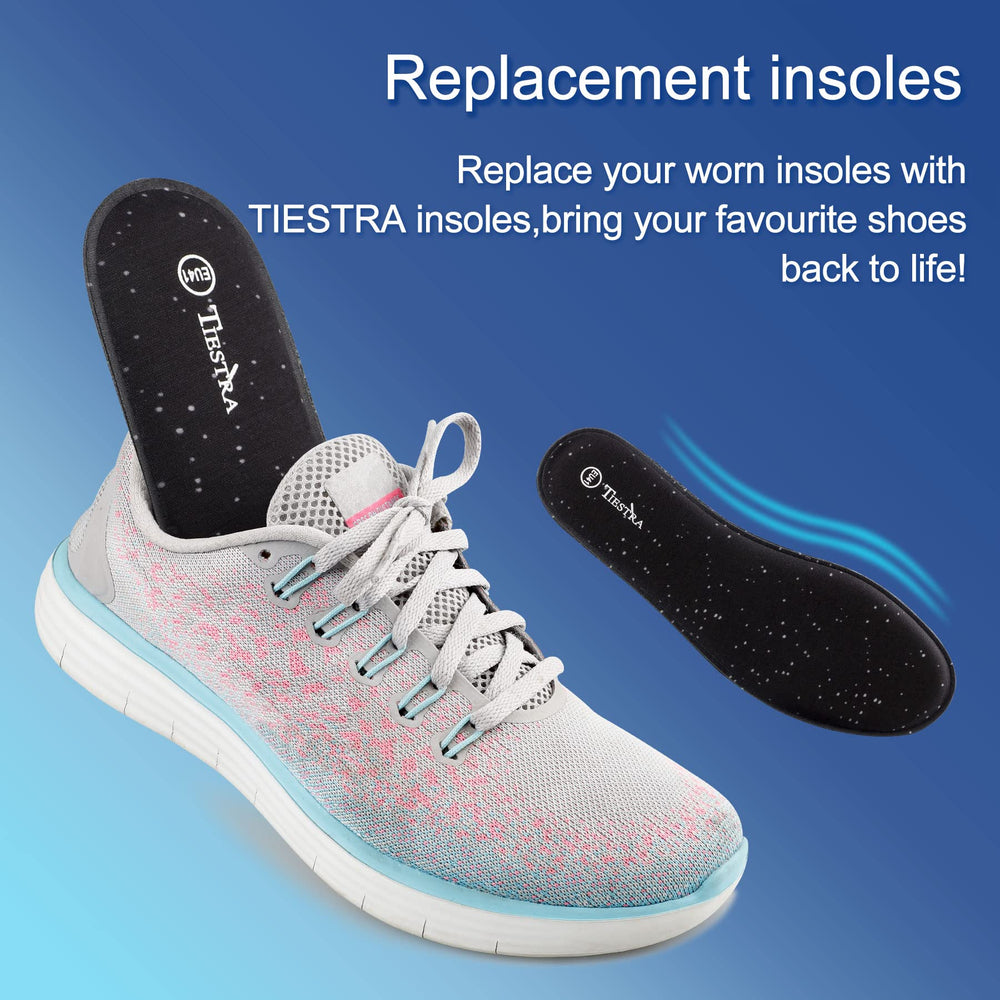 TIESTRA moisture control treatment keeps feet dry and odor-free.