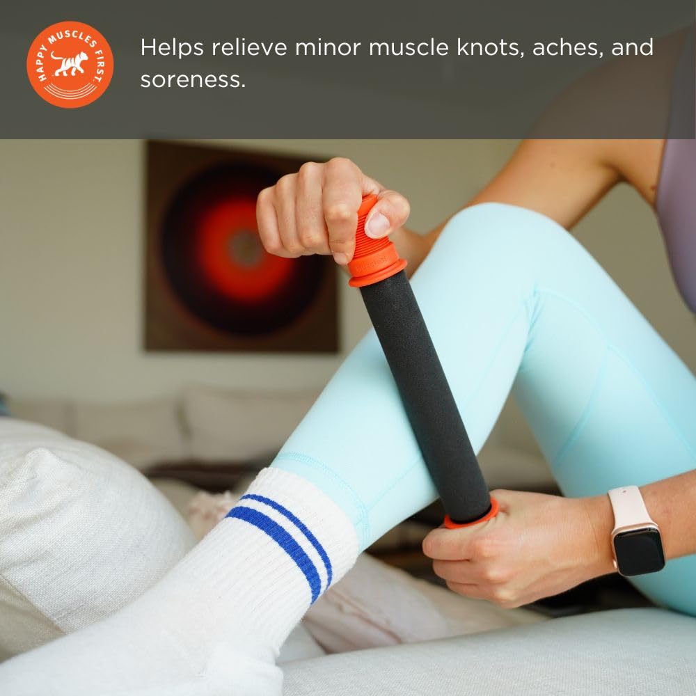 Tiger Tail Roadster 11-inch massage stick used on legs during recovery.