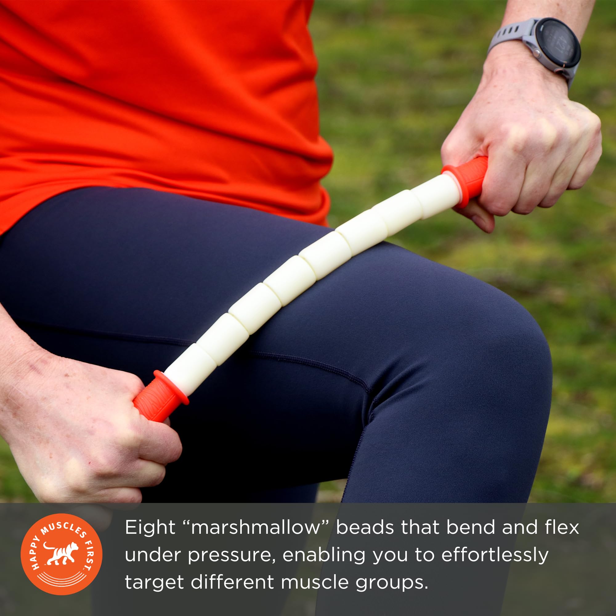 Tiger Tail The Stick works on thighs for knot release and recovery.