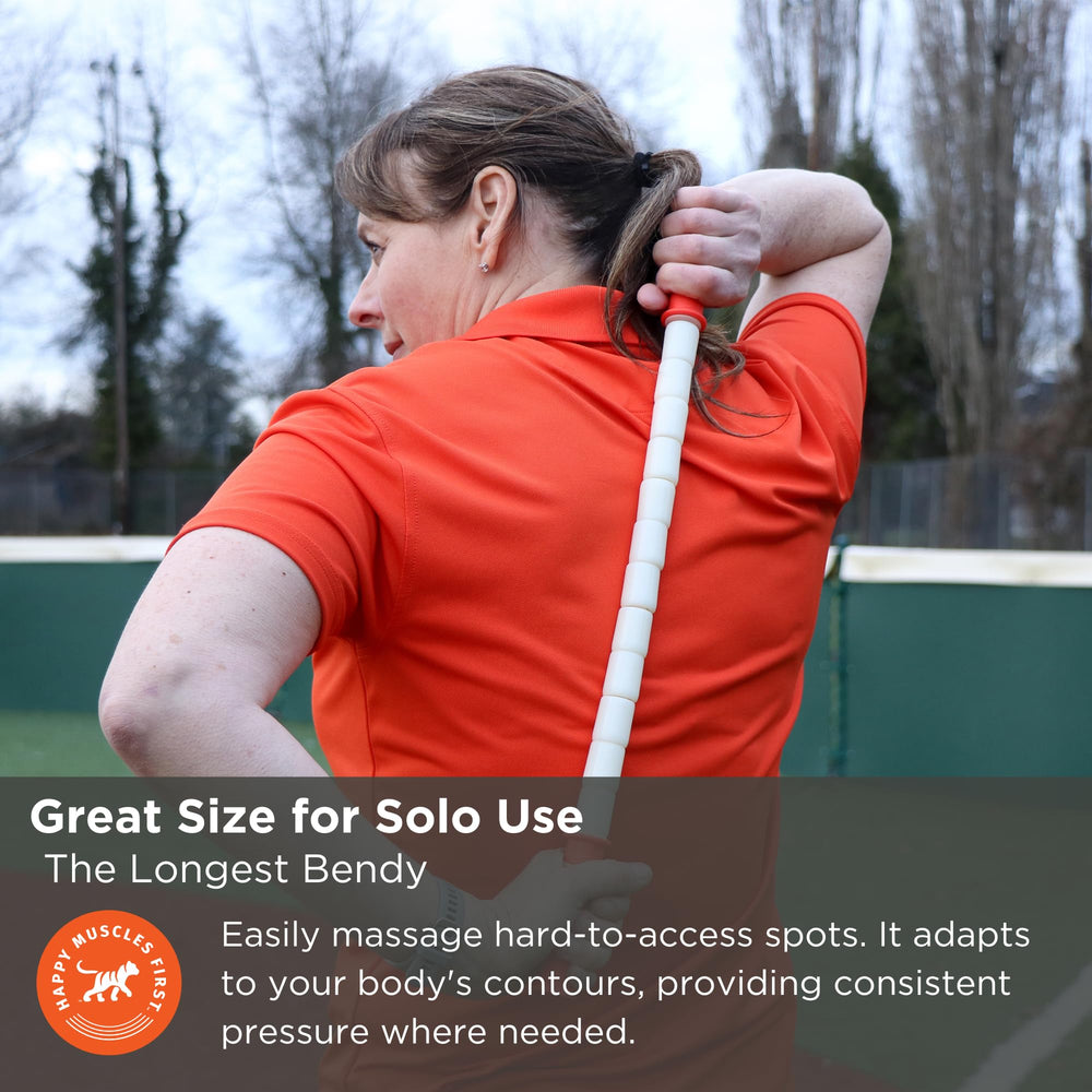 Tiger Tail The Stick grip handle closeup for comfortable control during deep tissue rolling.
