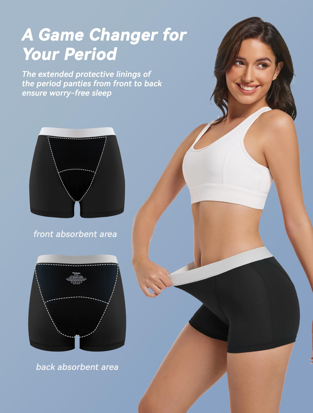 TIICHOO period underwear side view highlights discreet, leak-proof protection for all-day use.