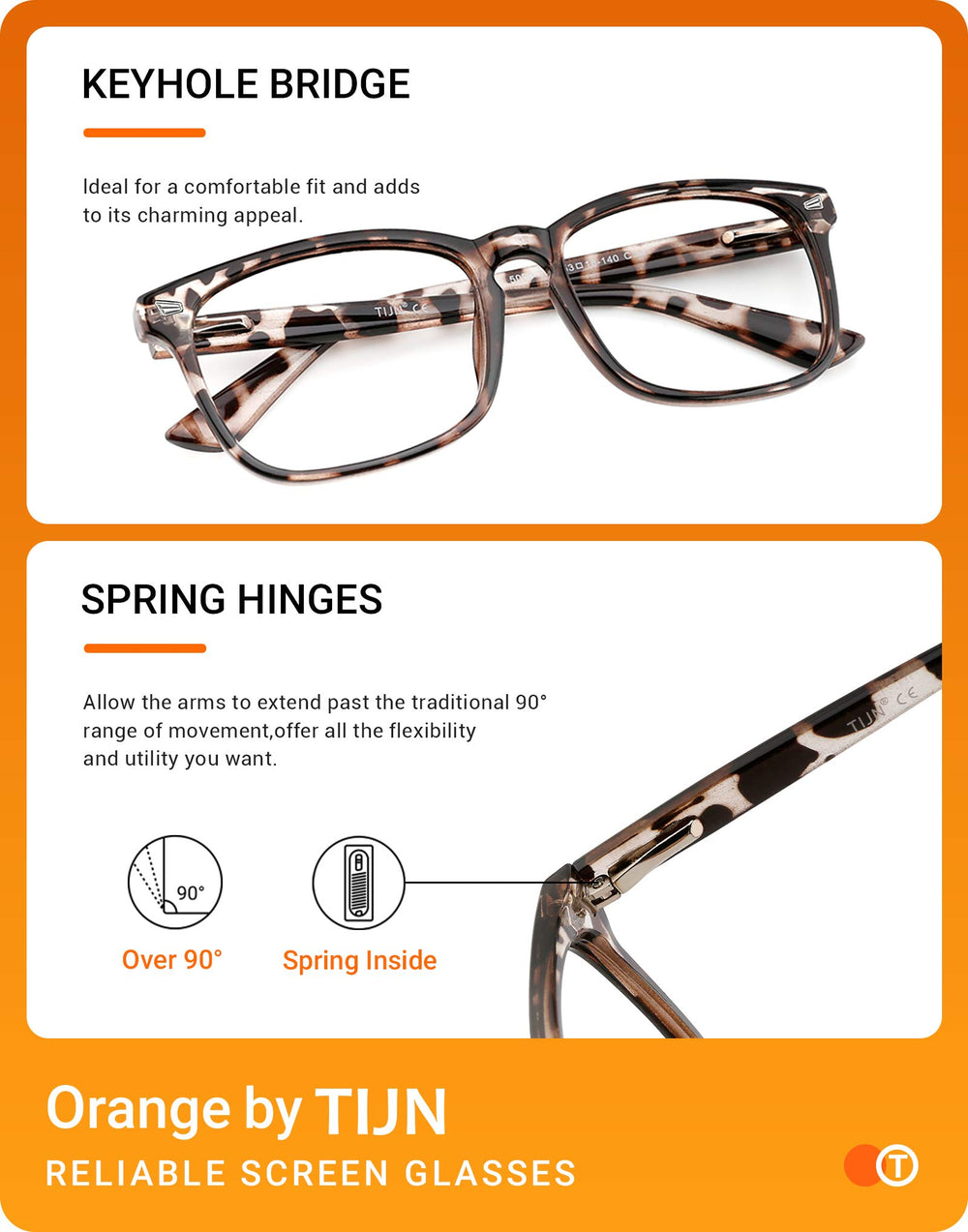 TIJN blue light blocking glasses, yellow-filter lens, helps reduce eye fatigue during screen time.