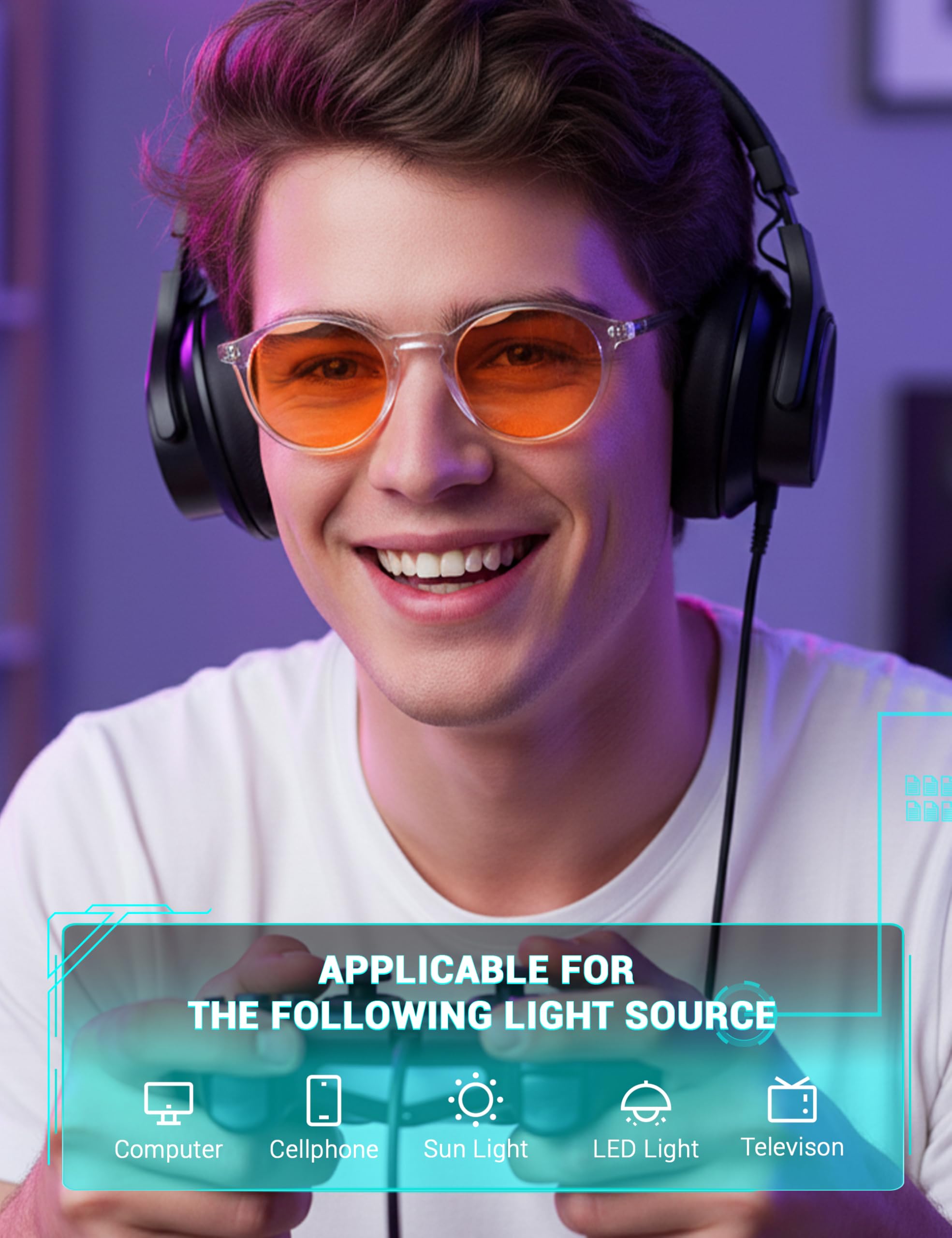 TIJN gaming eyewear with orange lenses for extended screen sessions.