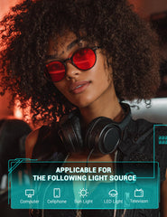 TIJN red lens glasses close-up showing dual AR coating for glare reduction