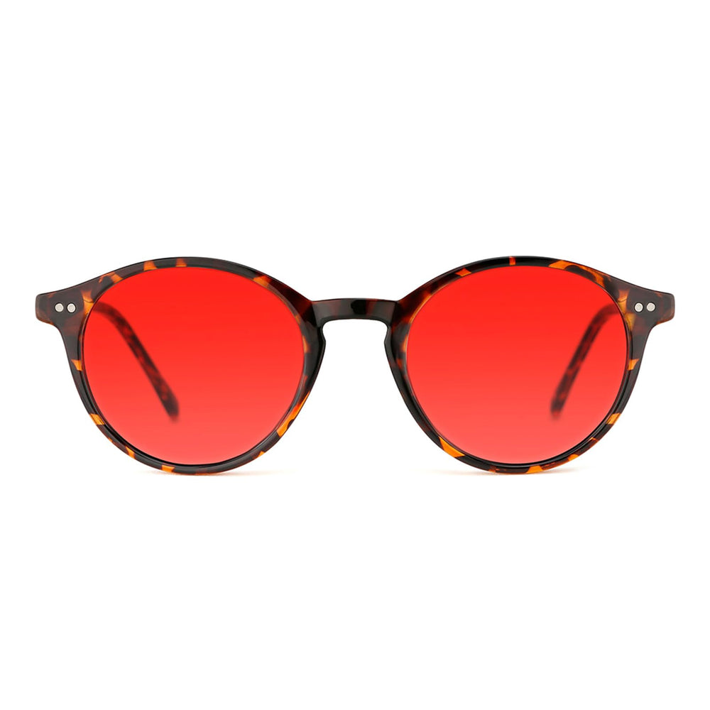 TIJN red lens glasses with round tortoise frame reduce blue light for comfortable screen viewing.