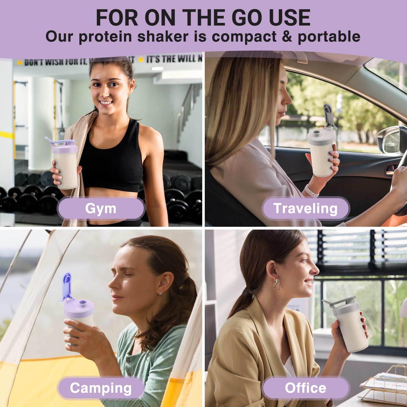 Tilcore cup-holder-friendly shaker design fits most cars and gym equipment.