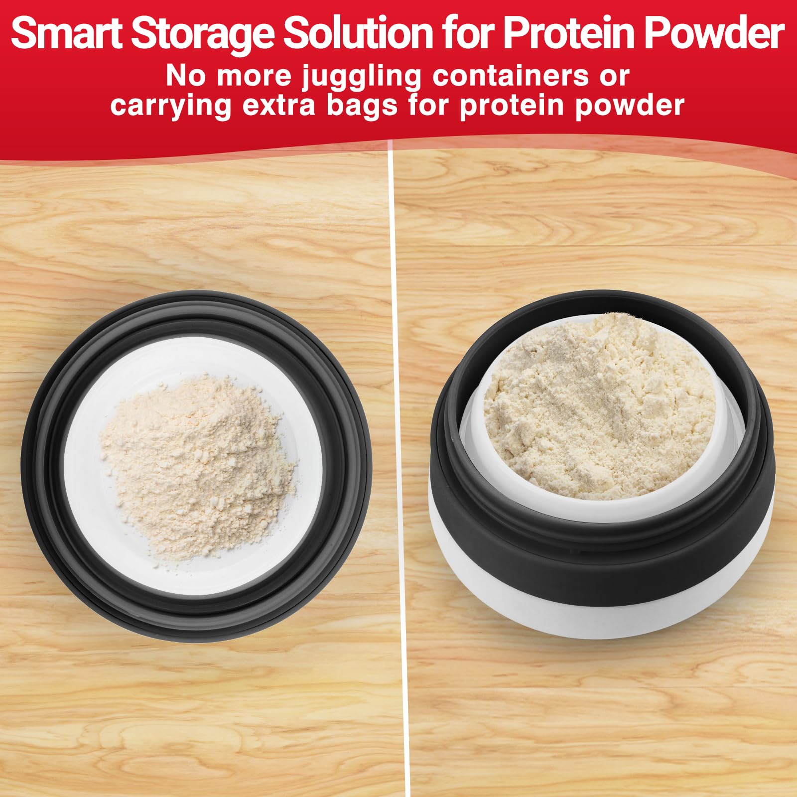 Tilcore nonstick interior shaker prevents powder from sticking.