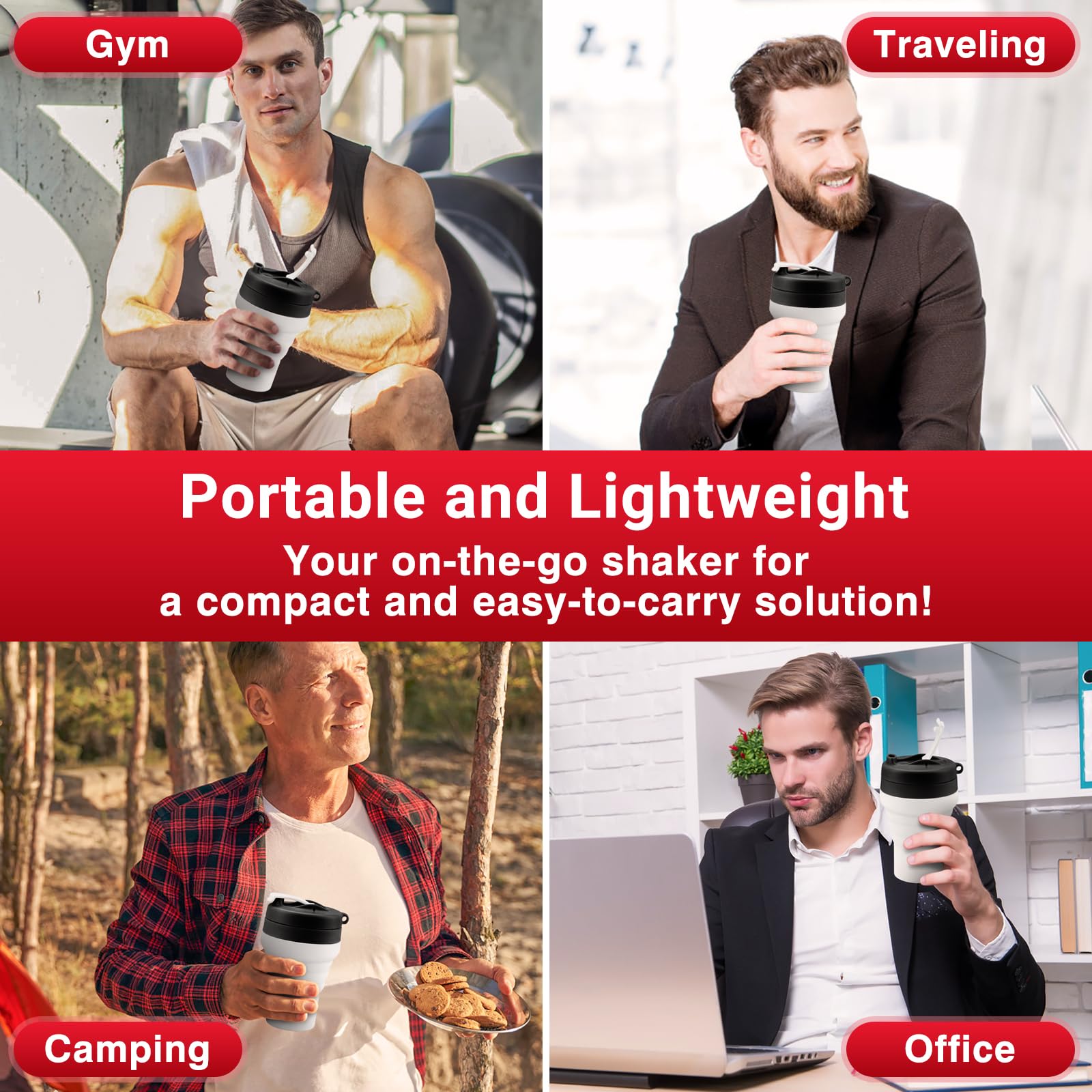 Tilcore portable shaker ideal for gym, office, and camping.