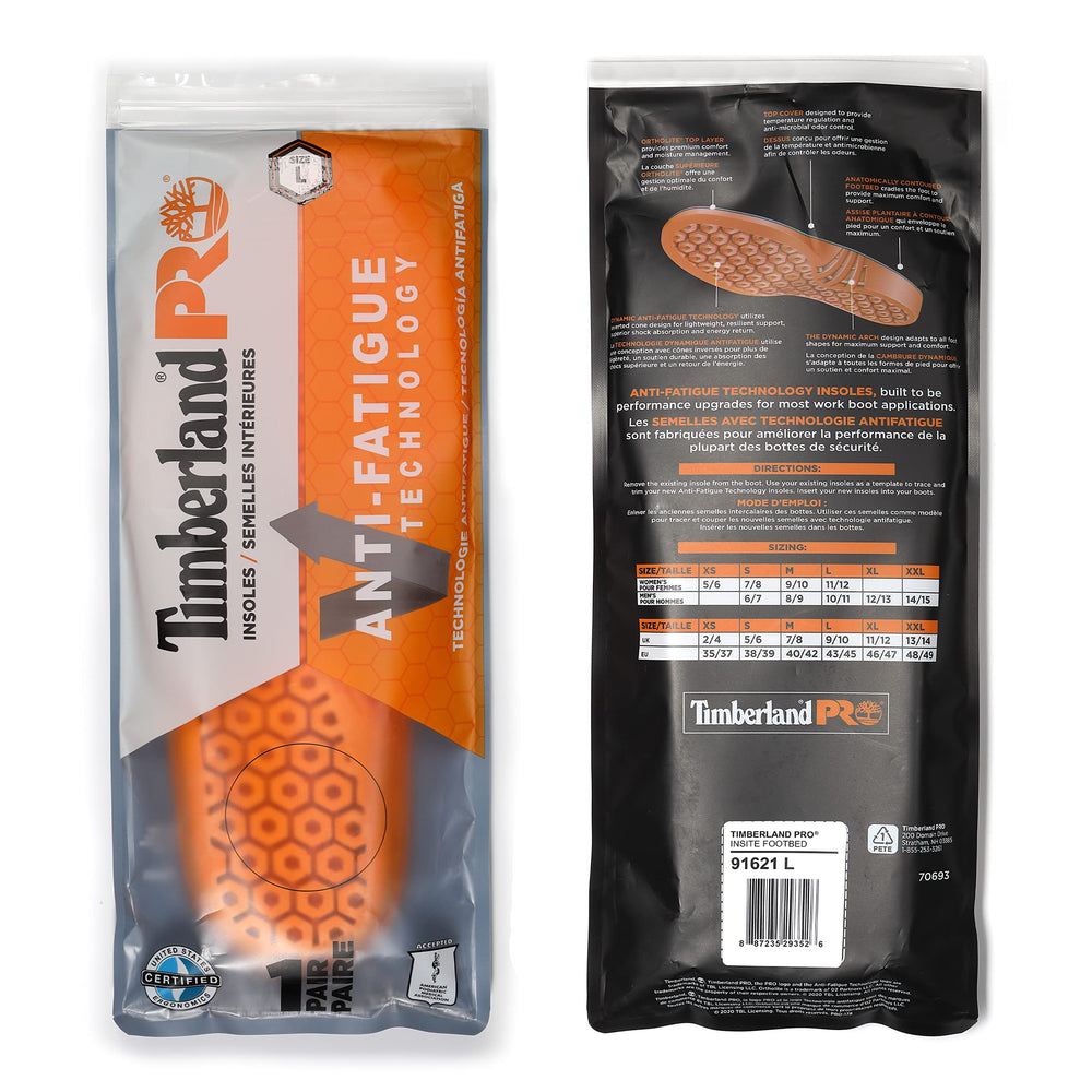 Timberland PRO anti-fatigue insole energy-return closeup demonstrates responsive support.