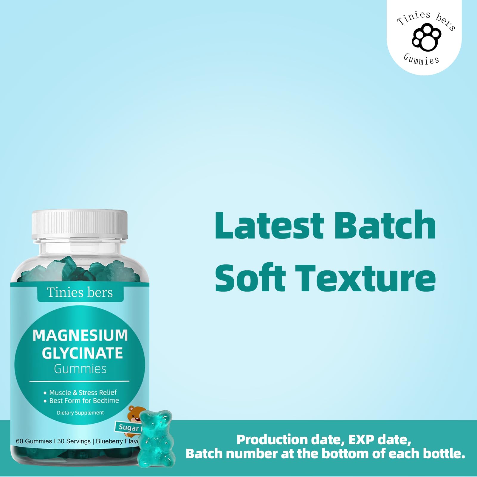 Tinies bers bottle front view shows 120-count packaging.