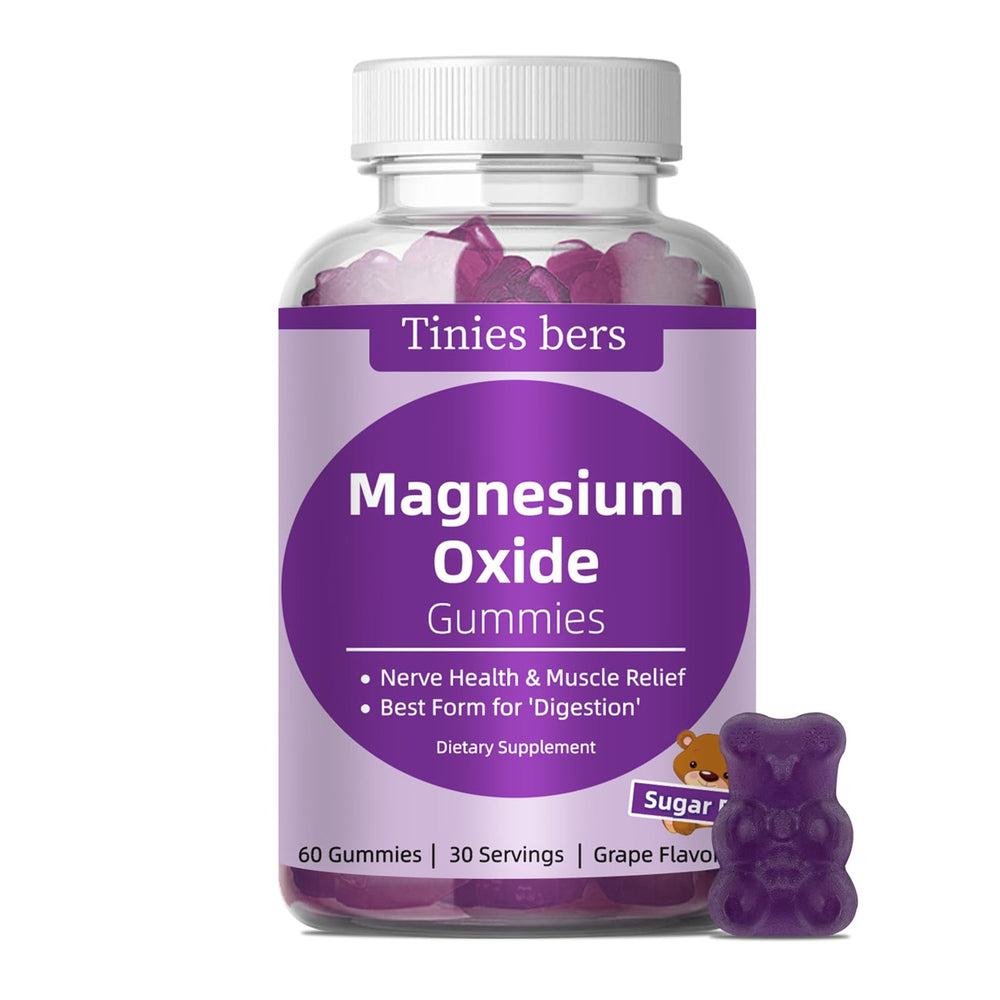 Tinies bers magnesium oxide gummies bottle close-up indicating digestion support
