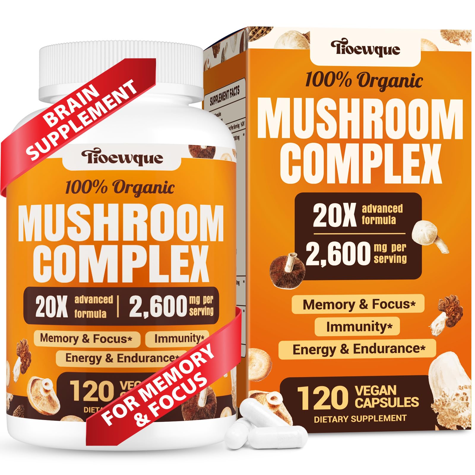 Tioewque Brain Mushroom Complex bottle pour boosts daily focus and energy